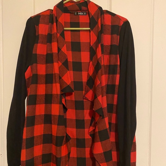 SHEIN | Sweaters | Buffalo Plaid Waterfall Style Cardigan | Poshmark